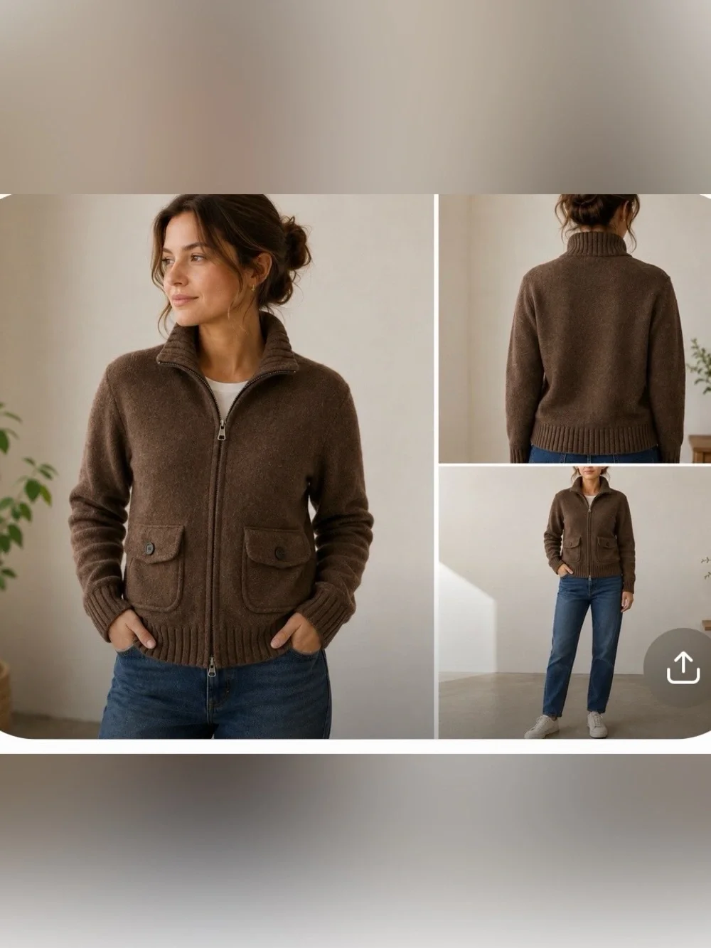 Banana Republic Brown Zip-Up Bomber Jacket 95% wool 5% cashmere  size S